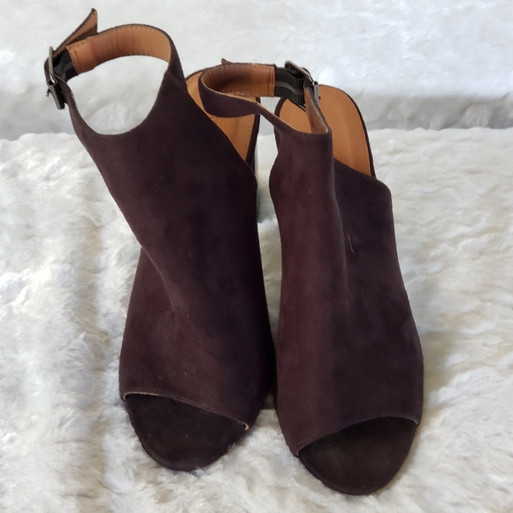 Faux Suede Black Peep Toe Block Heel Mule - Picture 2 of 10